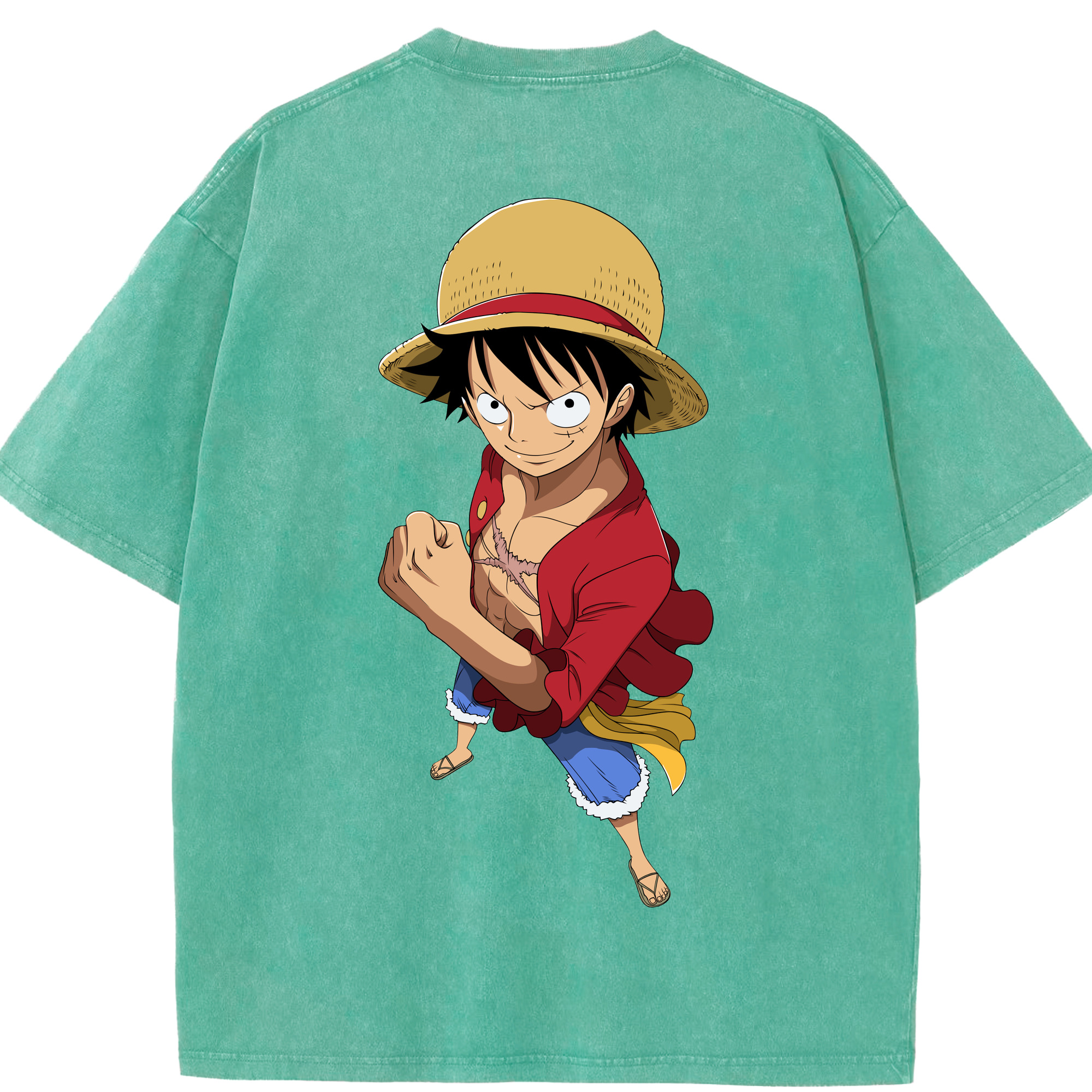 ワンピース モンキー・D・ルフィ ONE PIECE Monkey D. Luffy 綿100% ヴィンテージ風 半袖Tシャツ（背面プリント）